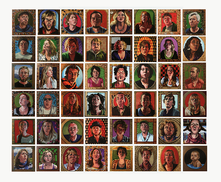 Elisa Pesapane _Gekust door Aeolus_48 portretten 35x30 cm p.s._olieverf op paneel